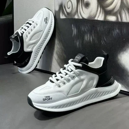Men's White Chunky Platform Mesh Sneakers