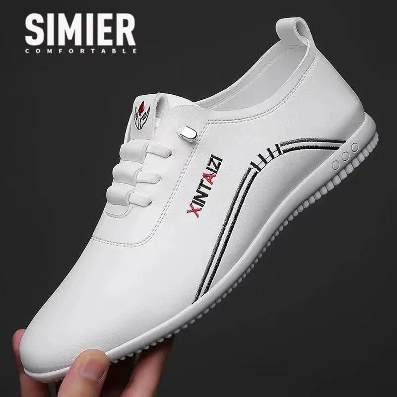 Men's Breathable Soft Leather Korean White Loafers