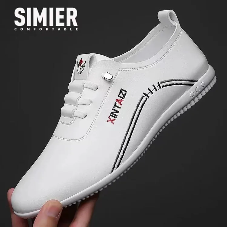 Men's Breathable Soft Leather Korean White Loafers