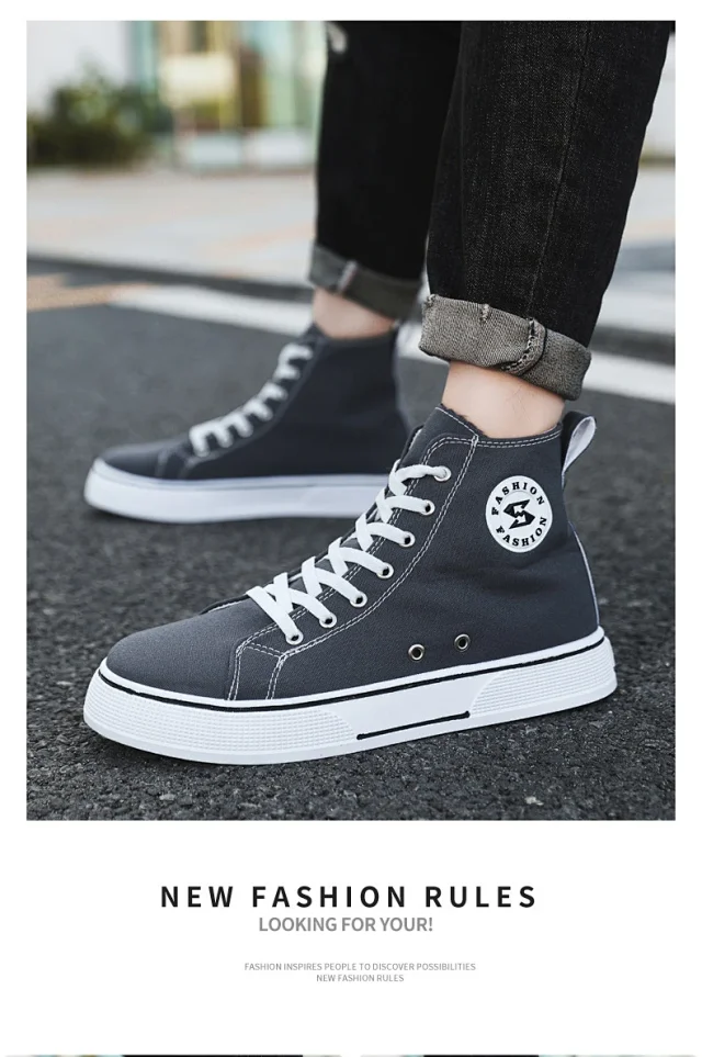 Korean Harajuku Men's Mid-Top Canvas Sneakers Detail