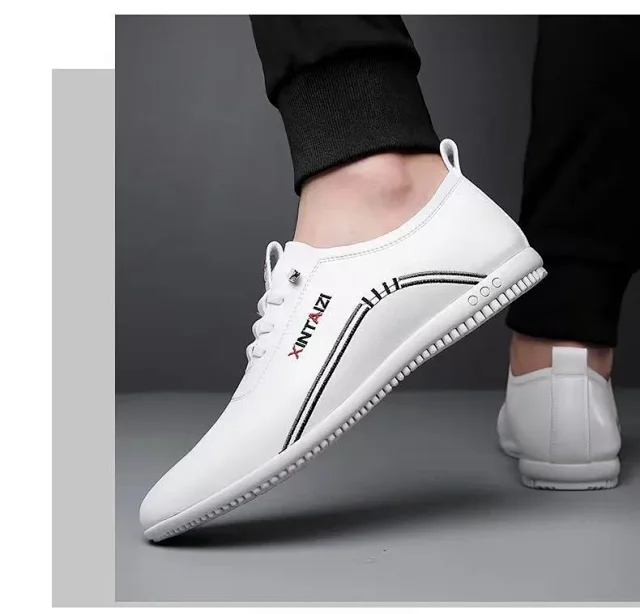 Men's Breathable Soft Leather Korean White Loafers Detail