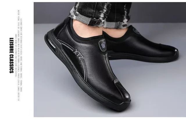 Men's Soft-Sole Leather Slip-On Driving Shoes Detail