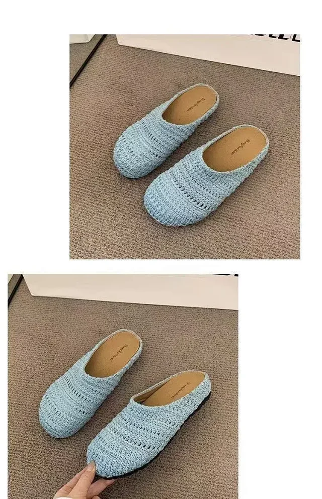 Women's Handmade Woven Birkenstock-Style Closed-Toe Slides Detail