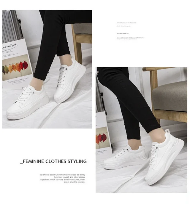 Trendy Women's Chunky White Leather Platform Sneakers Detail
