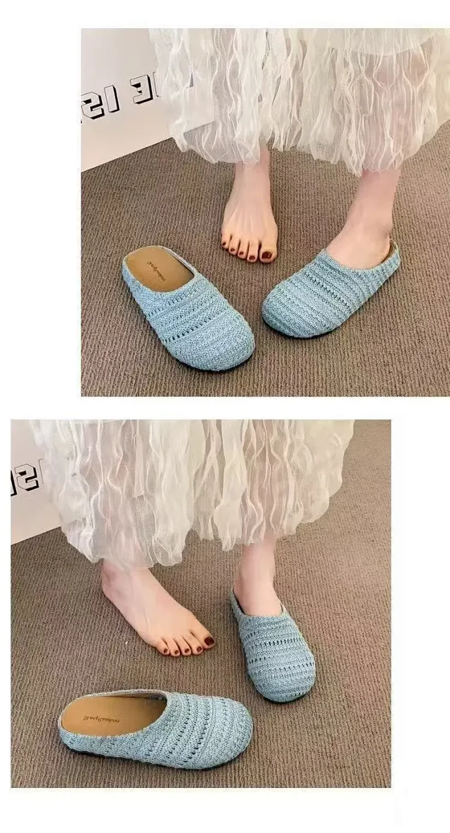 Women's Handmade Woven Birkenstock-Style Closed-Toe Slides Detail