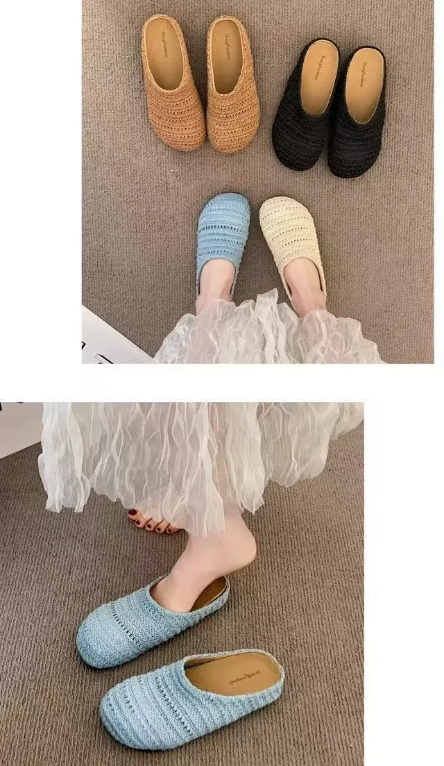 Women's Handmade Woven Birkenstock-Style Closed-Toe Slides Detail