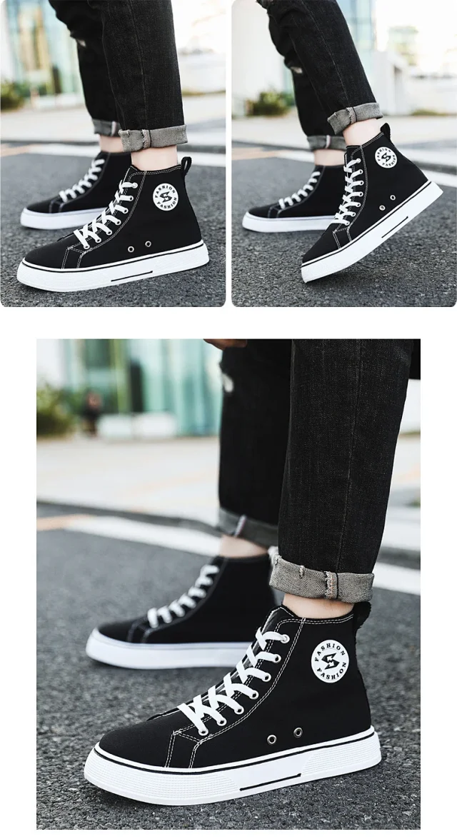 Korean Harajuku Men's Mid-Top Canvas Sneakers Detail