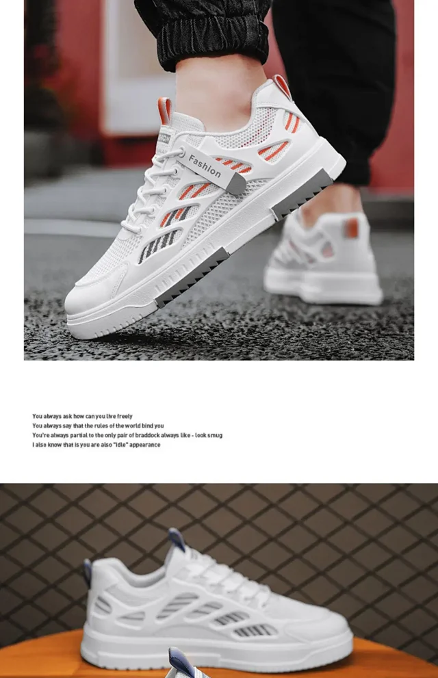 Men's 2025 Trendy Breathable Mesh Sneakers - White Detail