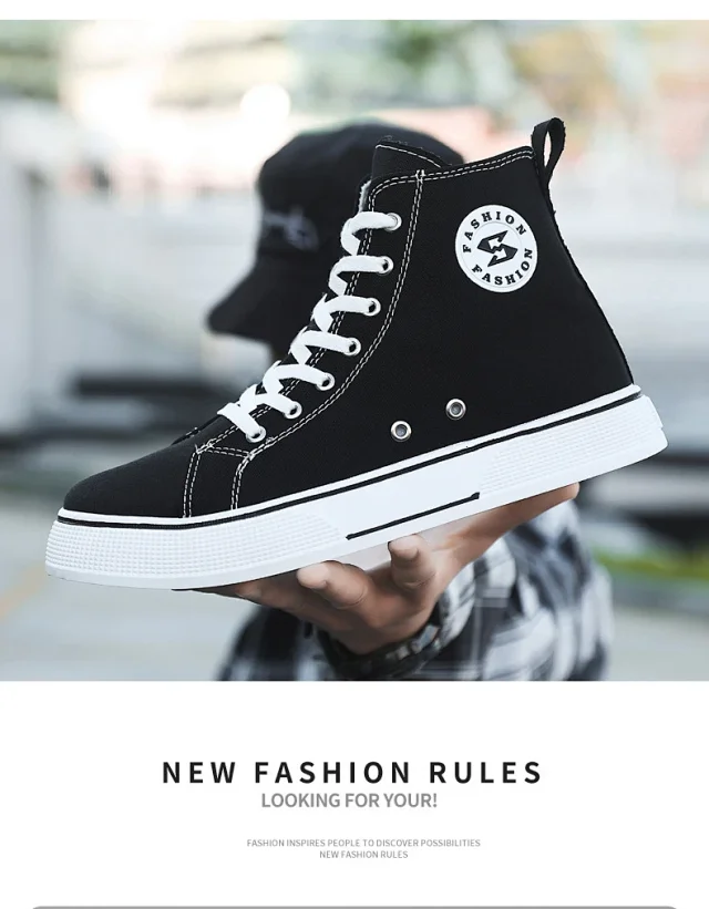 Korean Harajuku Men's Mid-Top Canvas Sneakers Detail