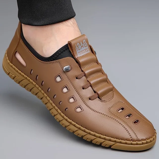Men's Soft Leather Perforated Dad Sandals Detail