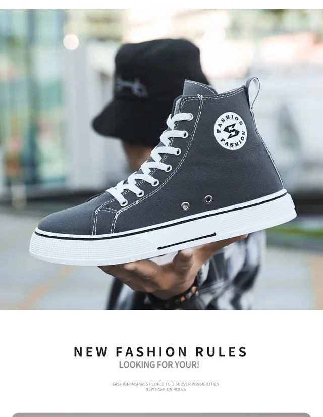 Korean Harajuku Men's Mid-Top Canvas Sneakers Detail