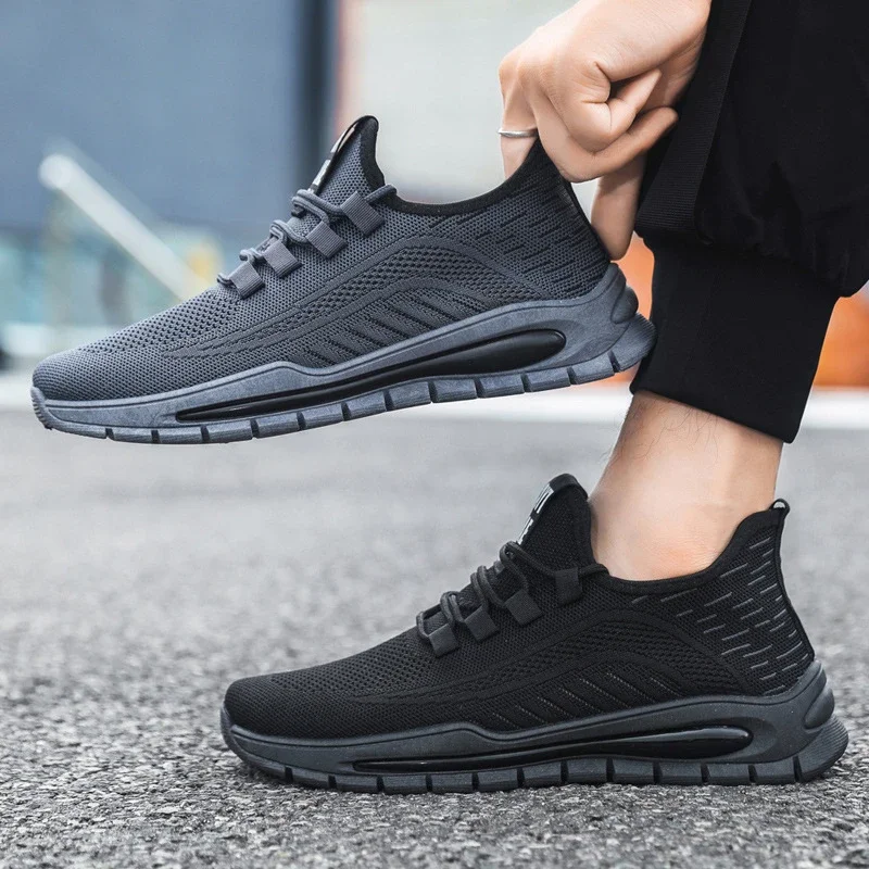 Breathable Big Men's Mesh Sneakers New All-Black