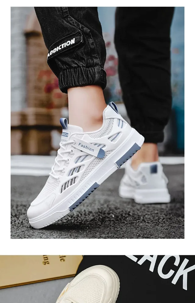 Men's 2025 Trendy Breathable Mesh Sneakers - White Detail