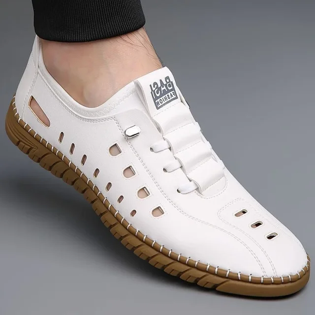 Men's Soft Leather Perforated Dad Sandals Detail