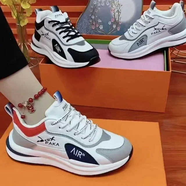 New Couples Lightweight Leather Dad Sneakers Detail