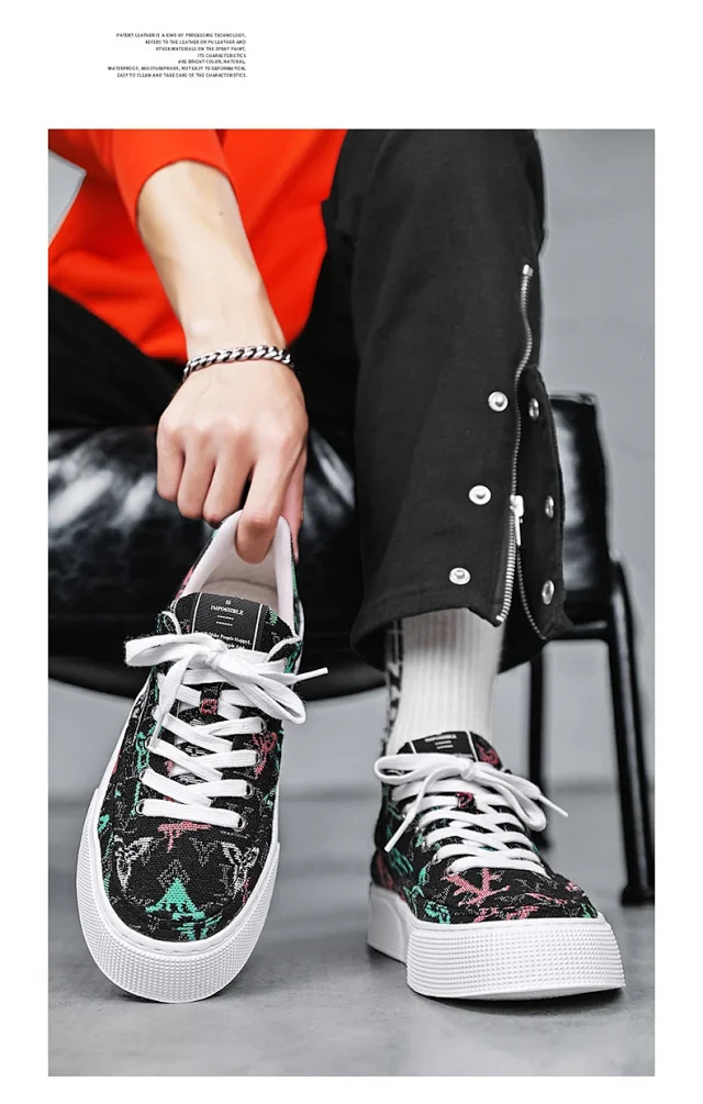 Men's Printed Canvas Low-Top Casual Detail