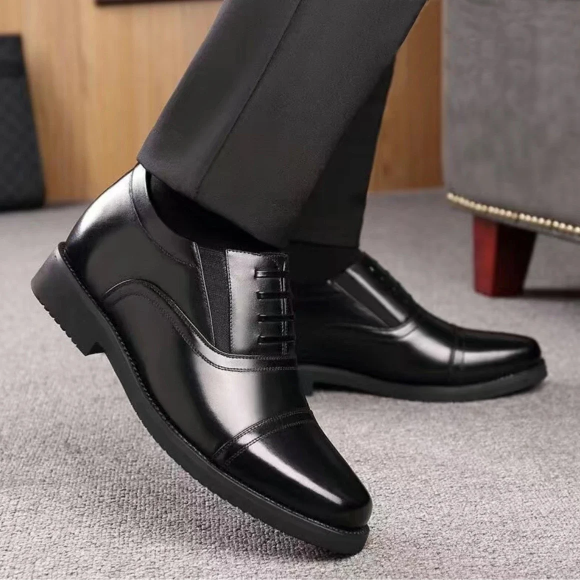 VintageCar Men's Elevated Cap-Toe Formal Shoes