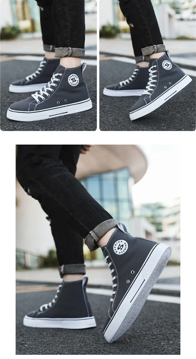 Korean Harajuku Men's Mid-Top Canvas Sneakers Detail