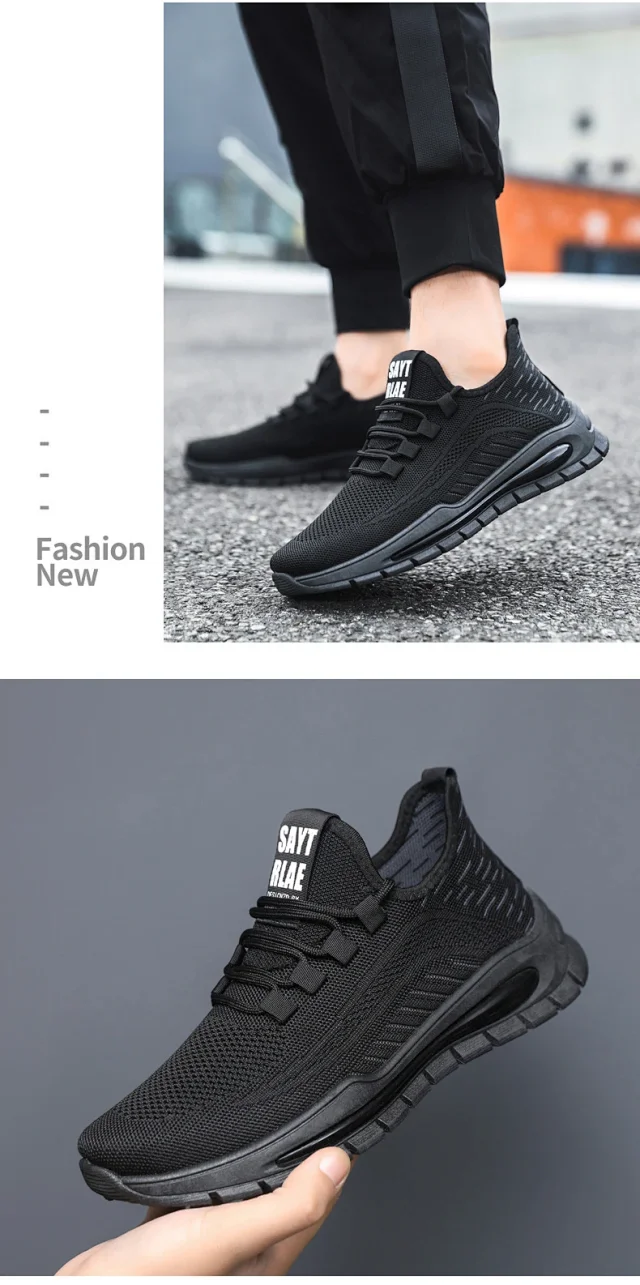 Breathable Big Men's Mesh Sneakers New All-Black Detail