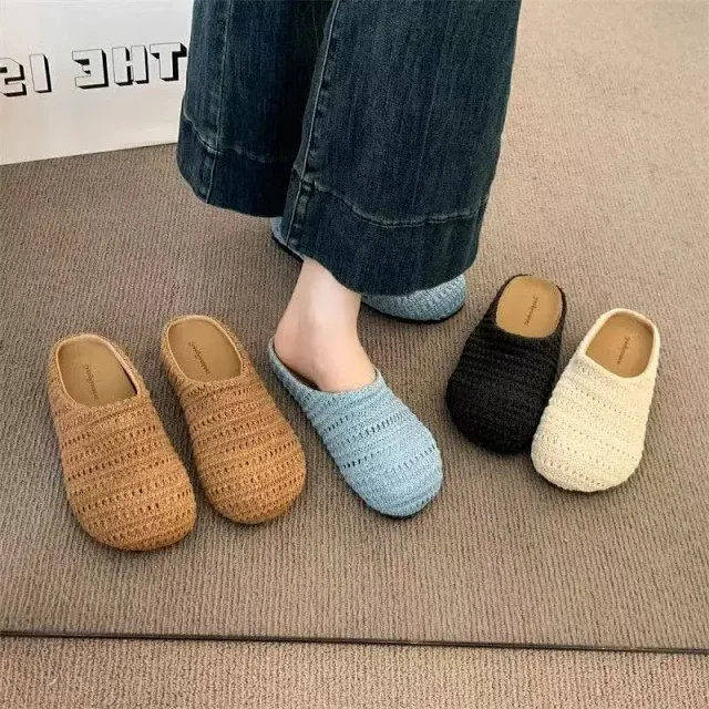 Women's Handmade Woven Birkenstock-Style Closed-Toe Slides Detail