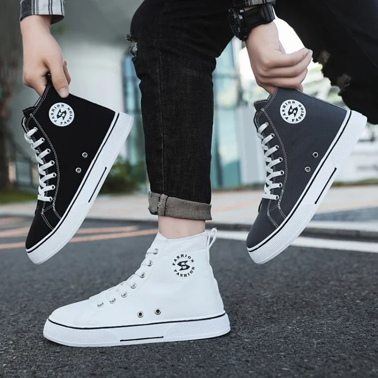 Korean Harajuku Men's Mid-Top Canvas Sneakers