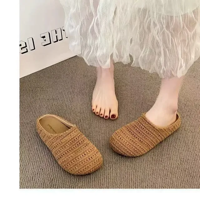 Women's Handmade Woven Birkenstock-Style Closed-Toe Slides Detail