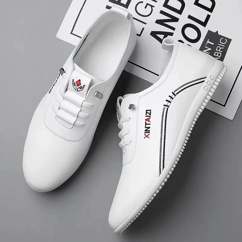 Men's Breathable Soft Leather Korean White Loafers