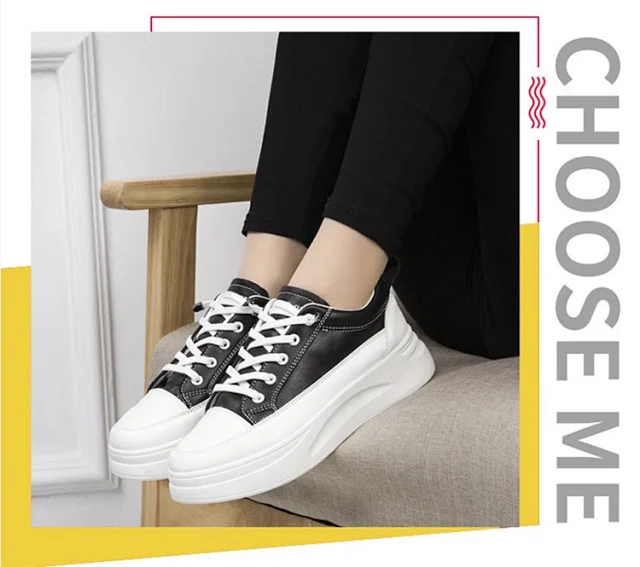 Trendy Women's Chunky White Leather Platform Sneakers Detail