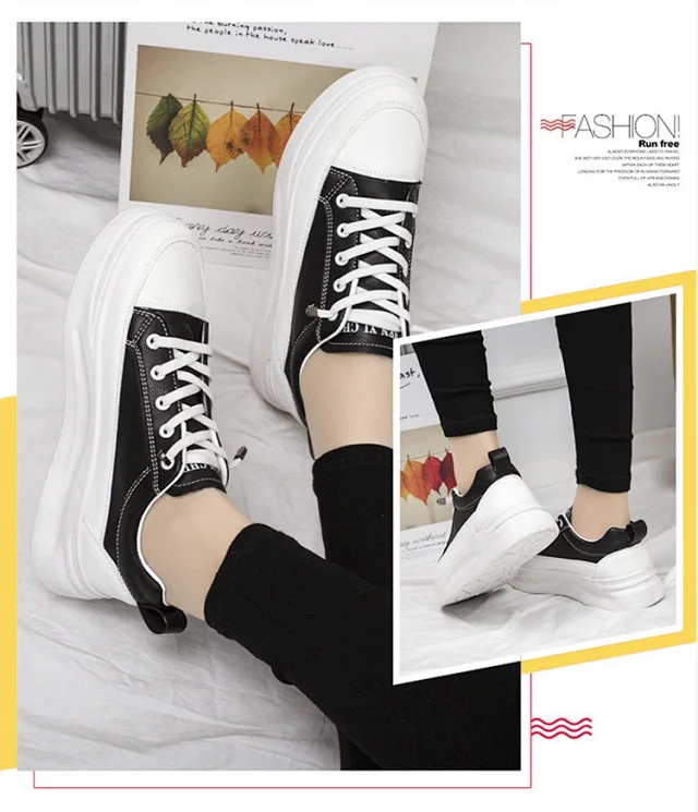 Trendy Women's Chunky White Leather Platform Sneakers Detail