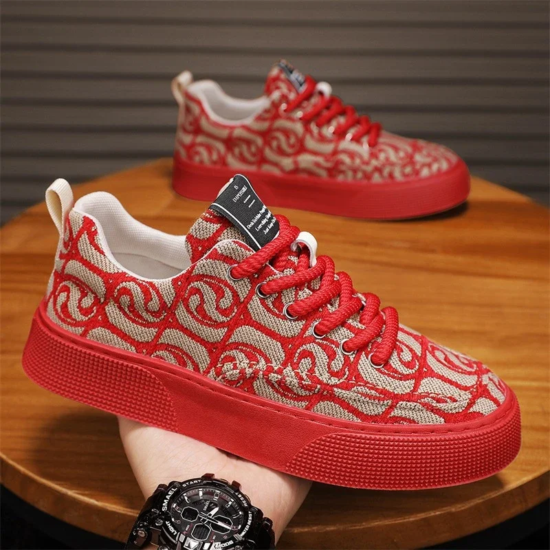 Men's Plus Size Embroidered Canvas Low-Tops