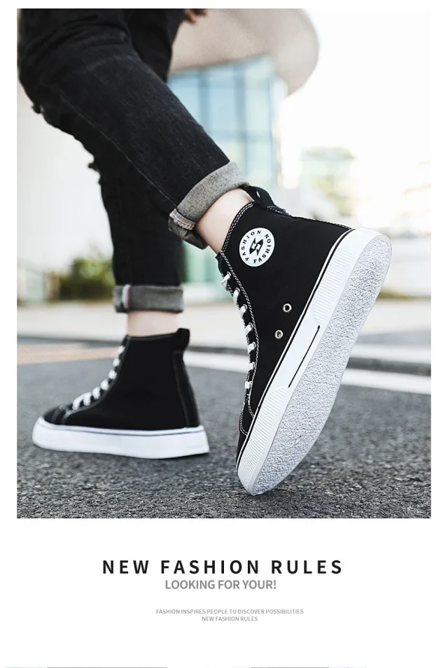 Korean Harajuku Men's Mid-Top Canvas Sneakers Detail