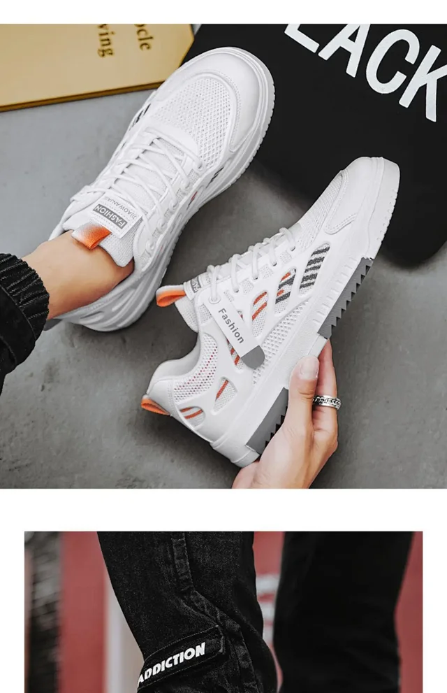 Men's 2025 Trendy Breathable Mesh Sneakers - White Detail