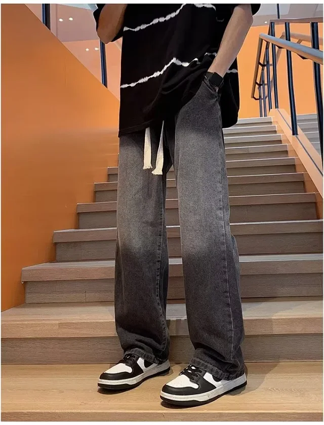 Men's Summer Drawstring Wide Leg Jeans Detail