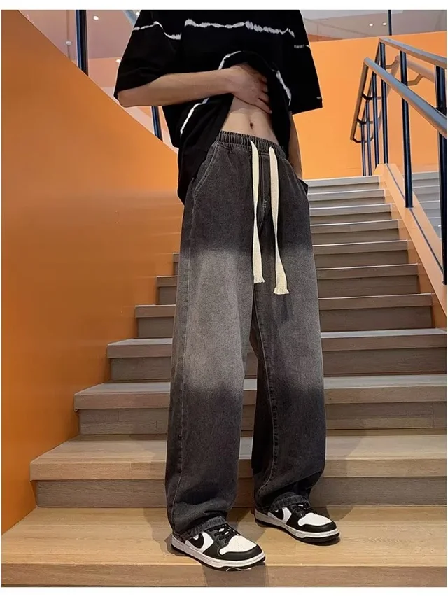 Men's Summer Drawstring Wide Leg Jeans Detail