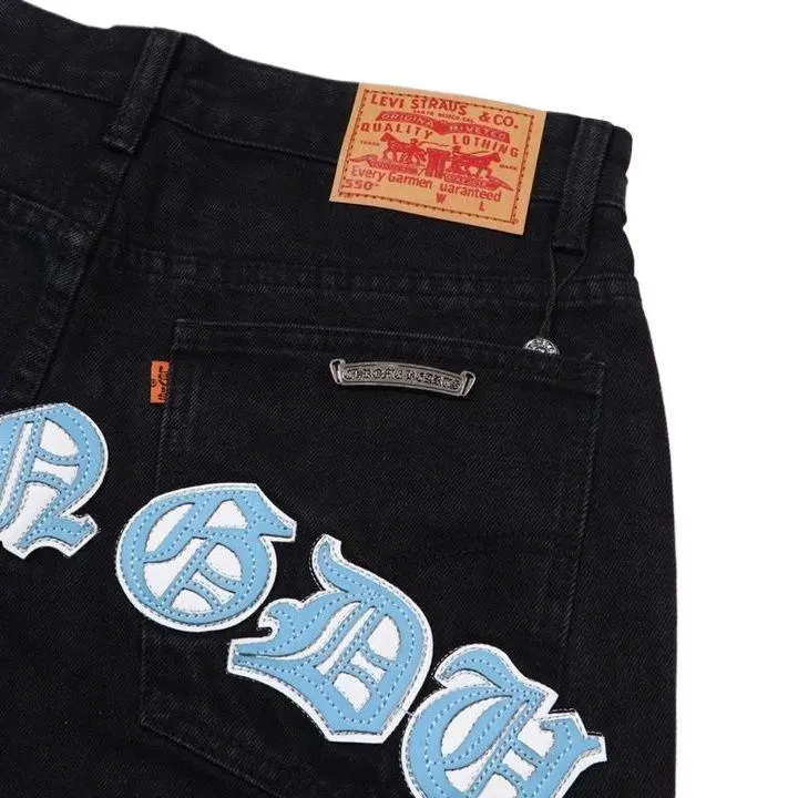 Crooked High Street Cross Patch Loose Fit Distressed Straight Jeans
