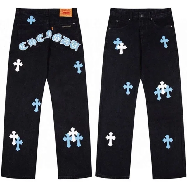 Crooked High Street Cross Patch Loose Fit Distressed Straight Jeans Detail