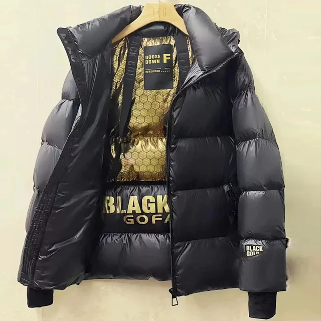 Black Gold Unisex Hooded Puffer Jacket Detail