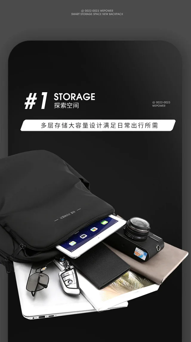 WEPOWER New Men's Large Laptop Backpack Detail