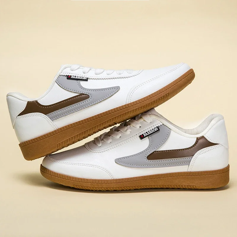 Men's 2025 Leather Sneakers White Canvas Breathable