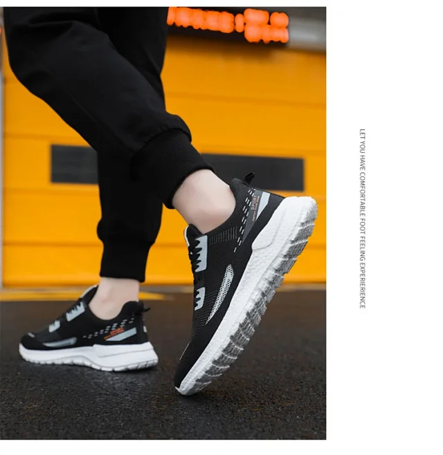 Men's Lightweight Knit White Sneakers Trendy Motion Detail