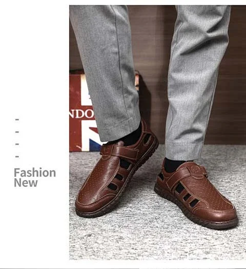 Men's Leather Breathable Dad Sandals Flex Sole Detail