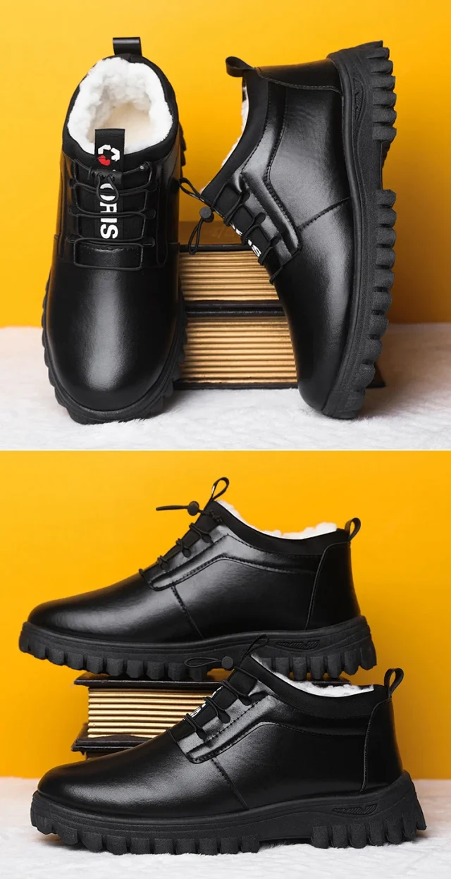 Men's Fleece-Lined Leather Snow Boots Detail