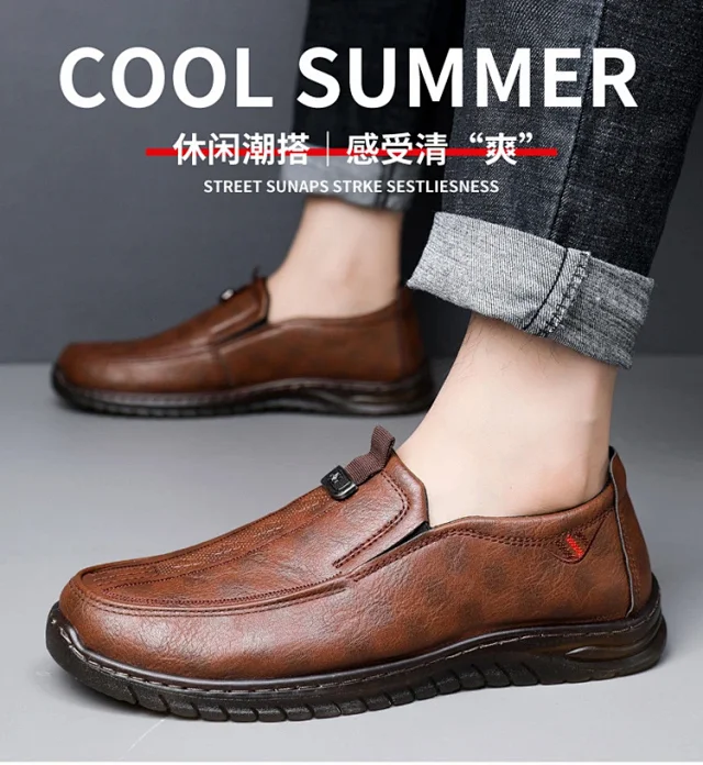 New Men's Slip-On Soft-Sole Leather Shoes Detail