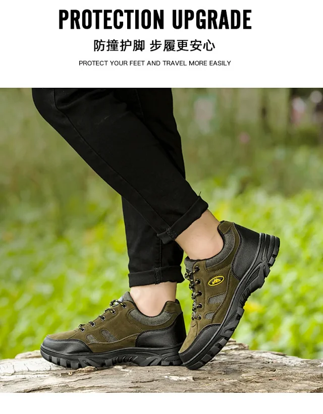 Men's Leather Water-Resistant Hiking Boots Lace-Up Detail