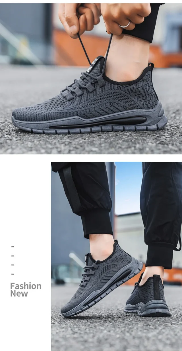 Breathable Big Men's Mesh Sneakers New All-Black Detail