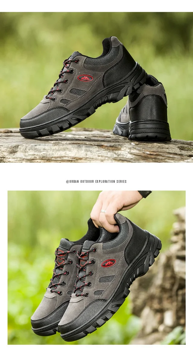 Men's Leather Water-Resistant Hiking Boots Lace-Up Detail