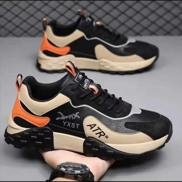 Men's Breathable Fall Leather Chunky Sneakers Detail