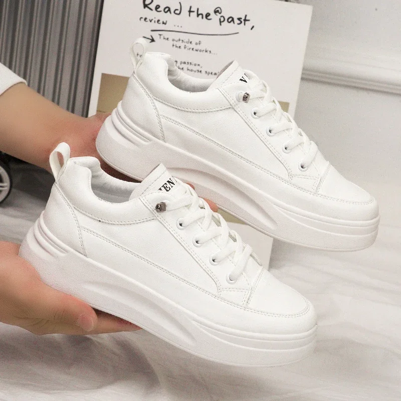 Trendy Women's Chunky White Leather Platform Sneakers