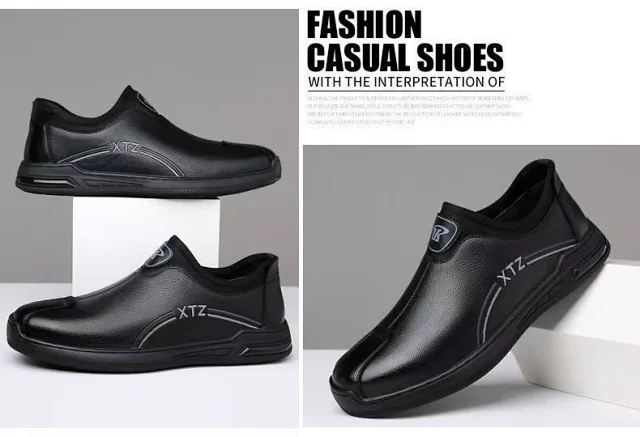 Men's Soft-Sole Leather Slip-On Driving Shoes Detail