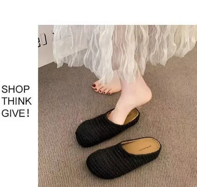 Women's Handmade Woven Birkenstock-Style Closed-Toe Slides Detail